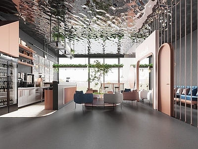 现代咖啡厅 备餐区 单层 收银