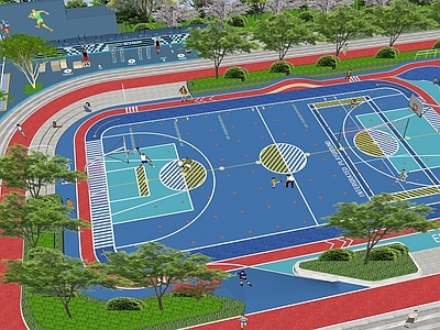 现代风格公园景观 运动区 健身区 青年