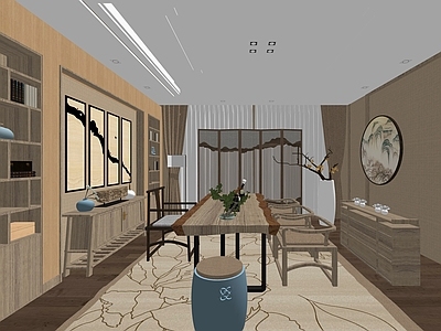 中式风格茶室 禅意茶艺展示 洽谈室 茶具 禅意茶桌 茶叶柜