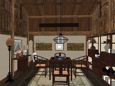 中式风格茶室 茶艺展示 展示 实木茶桌 茶叶柜