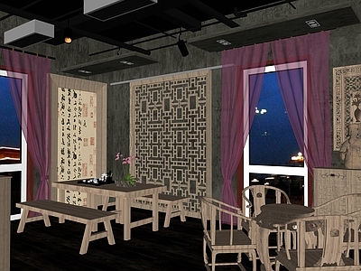 中式风格茶室 茶艺展示 茶具展示 实木茶桌 茶叶柜