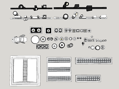 现代风格灯具组合 轨道射灯 筒灯 格栅灯 开关面板