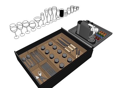 现代风格餐具 抽屉 玻璃杯 胶囊 咖啡机 剪刀  刀叉