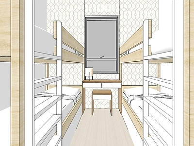 现代风格公共空间 宿舍 大学宿舍 上下床