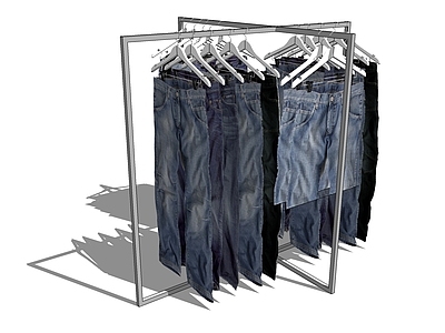 现代风格服装箱包店 牛仔裤 裤架 衣架