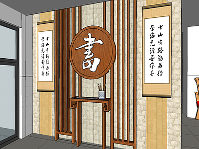 新中式风格学校大厅 文化墙 廊道