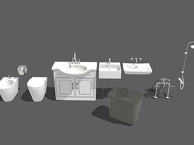 现代风格洗手台 洗面盆 马桶 花洒