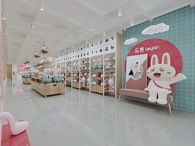 现代玩具店 玩偶 收银台 沙发茶几组合 货架