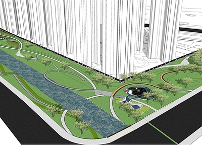现代风格公园景观 滨河湿地 体育公园 儿童乐园