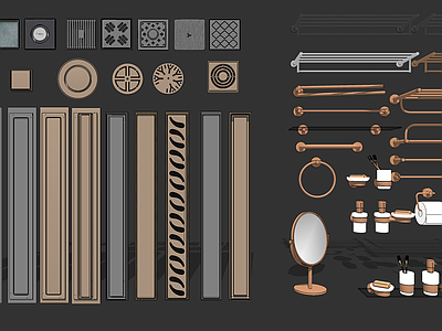 现代风格卫浴小件组合 地漏 五金 毛巾架  化妆镜