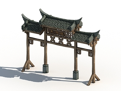 中式牌坊 门头 牌匾 灯笼