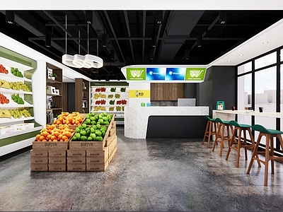 现代风格水果专卖店 货架 冰柜 店铺