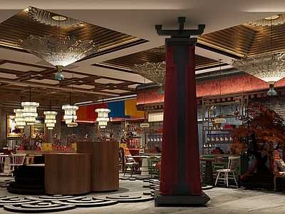 东南亚西餐厅 椅 饭店 小吃车 牛杂屋 收银台 挂画 摆件 植物