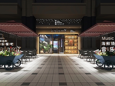 现代音乐餐厅 金属收银台 散座 海鲜台 头