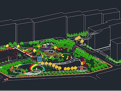 月牙广场绿地设计轴测图 施工图