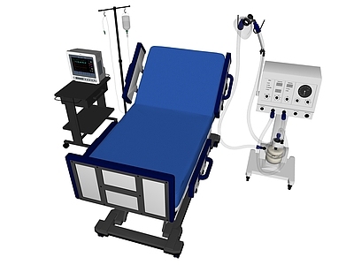 现代风格医疗器材 医疗床 呼吸机 心电图机器