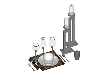 现代风格餐具 烛台 高脚杯 刀叉