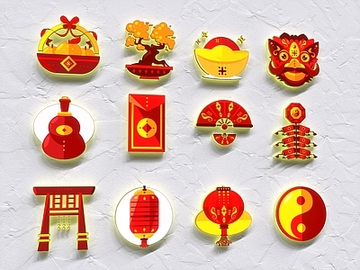 中式新年装饰灯箱 春节图标