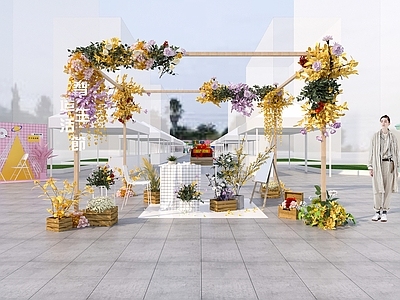 现代花店橱窗 美陈花艺 桌椅 集市活动 网红打卡点 橱