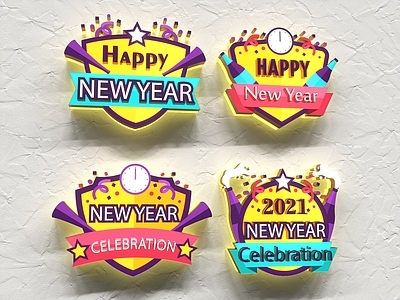 现代装饰灯 新年LOGOhappy艺术字 节日灯箱 圣诞装饰 卡通图标