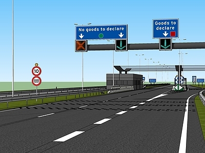 现代风格道路 高速路 路灯 指示牌 收费站