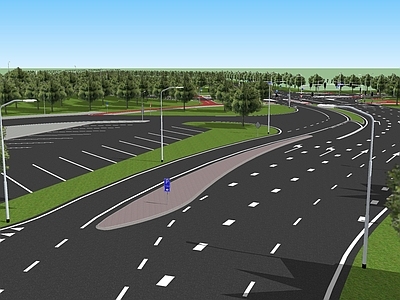 现代风格道路 高速路 路灯 指示牌