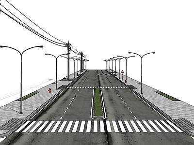 现代道路 马路 公路 路灯 人行道
