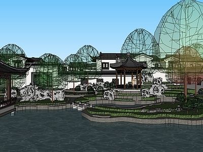 中式四合院 古建庭院 带水景花园