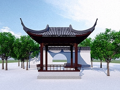 中式住宅景观 亭子