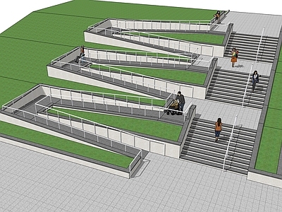 现代景观小建筑 台阶无障碍坡道
