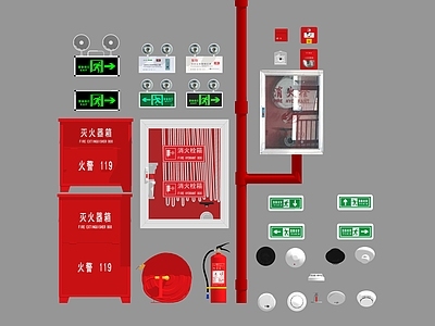 现代消防栓 灭火器 安全通道