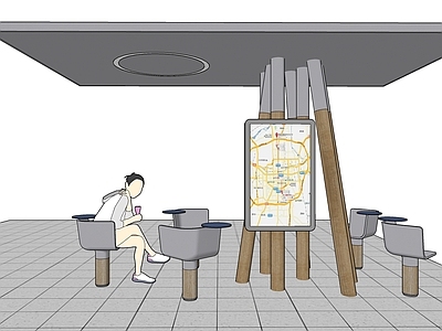现代车站 公交站台 休息亭