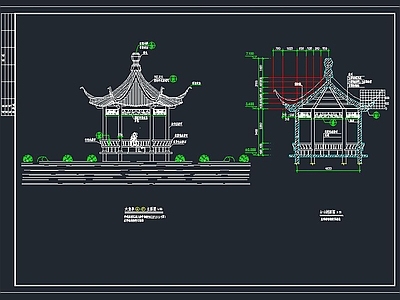 六角亭 连亭曲桥 施工图