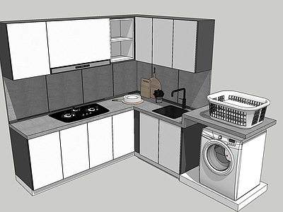 现代厨房用品组合 橱柜 洗衣机