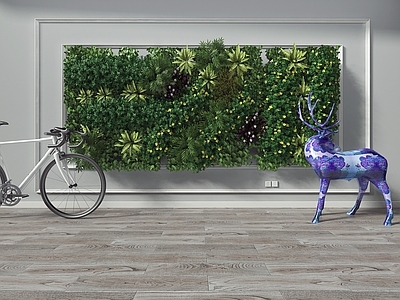 现代风格绿植墙 自行车 鹿模型