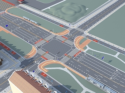 现代风格道路 路灯 指示牌 红绿灯