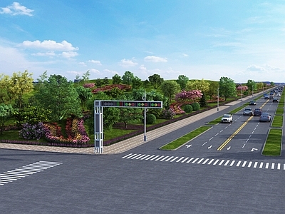 现代城市街道 绿化 红绿灯  路面