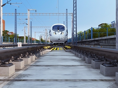 现代火车道 道路设施 轨道 铁轨 火车 动车 和谐号 交通工具