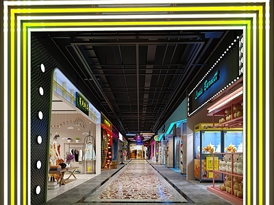 工业风商场 潮街 商店  商场过道