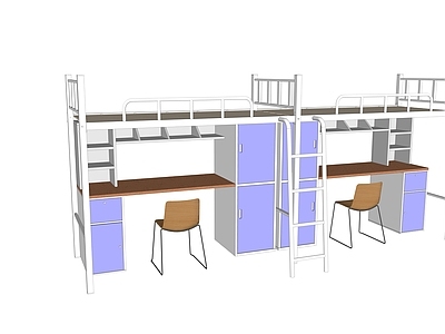 现代双层床 上床下桌