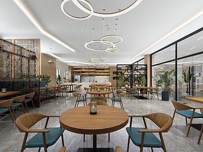 现代工业风餐厅 餐桌椅 装饰架 吊灯