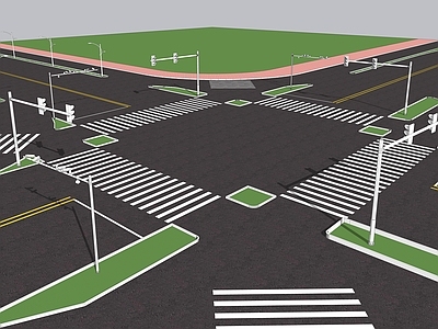 现代风格道路 路灯 信号灯