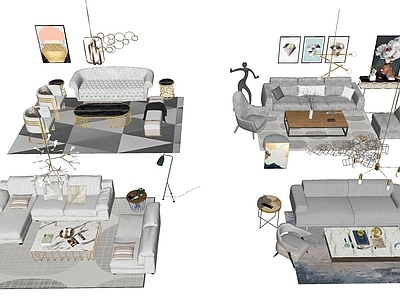 现代沙发茶几组合 墙饰 吊灯 摆件