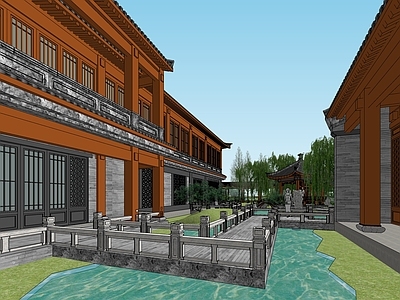 中式风格四合院 带水景花园