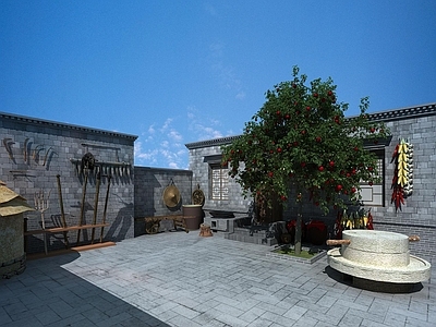 中式民宿农家院 石磨