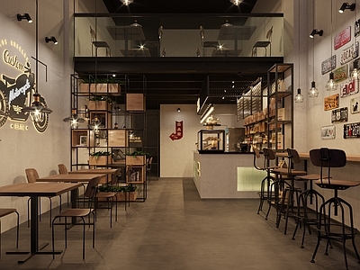 工业风奶茶咖啡店 酒吧 收银 双层