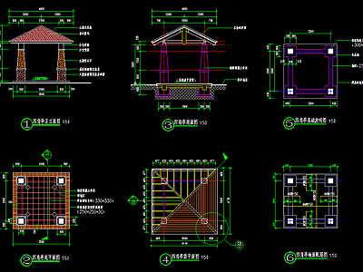 四角亭 凉亭 详图 施工图