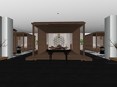 新中式茶室会所 接待厅 展厅 茶艺 古琴 茶台