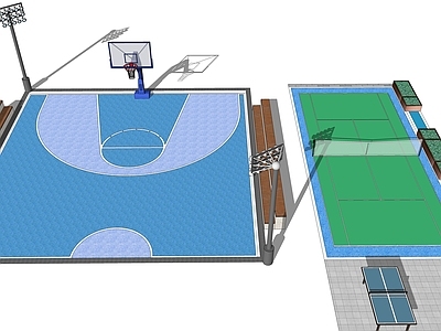 现代篮球场 羽毛球场 广场景观