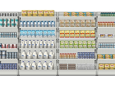现代超市货架 零食展示架 奶制品 便利店陈列架 牛奶 酒水饮料
